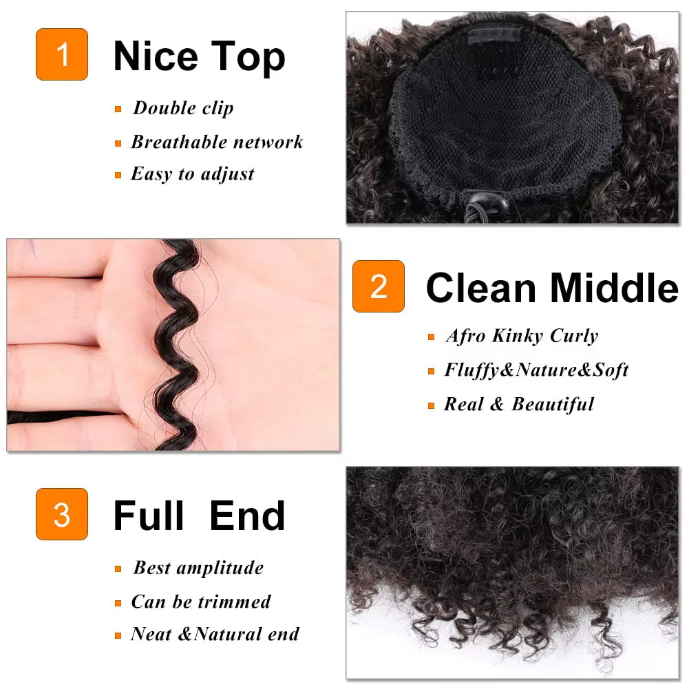 Short Afro Kinky Curly Ponytail Hair Piece for African American Ponytail Extension Synthetic Afro Kinky Curly Ponytail for Women