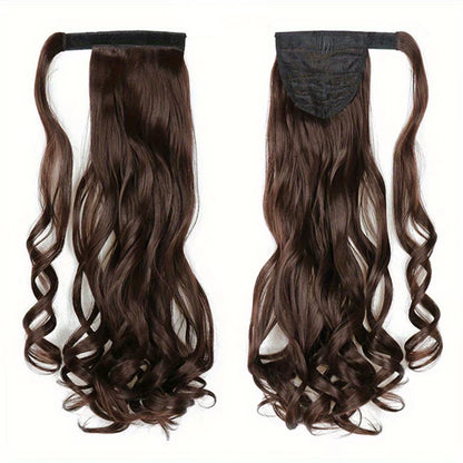 Long Curly Ponytail Extension Magic Paste Heat Resistant Wavy Synthetic Wrap around Ponytail Hairpieces