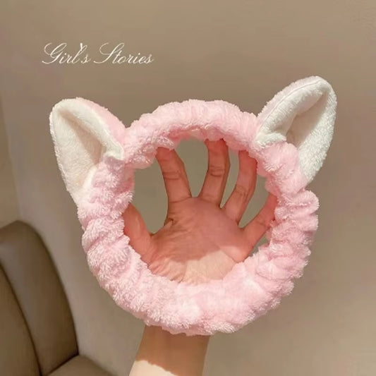 Hairband Cat Coral Plush Headband Cute Soft Hair Bow Headband Hairband Wash Face Makeup Headband Bandage Girl Accessories