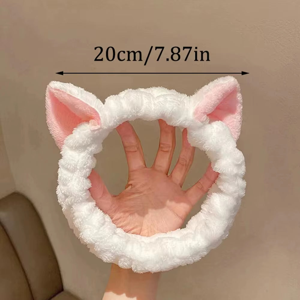 Hairband Cat Coral Plush Headband Cute Soft Hair Bow Headband Hairband Wash Face Makeup Headband Bandage Girl Accessories