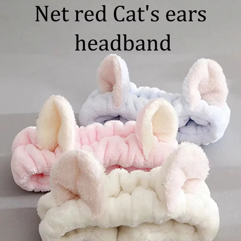 Hairband Cat Coral Plush Headband Cute Soft Hair Bow Headband Hairband Wash Face Makeup Headband Bandage Girl Accessories