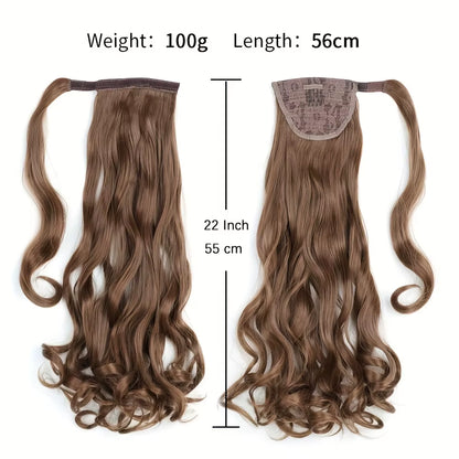 Long Curly Ponytail Extension Magic Paste Heat Resistant Wavy Synthetic Wrap around Ponytail Hairpieces