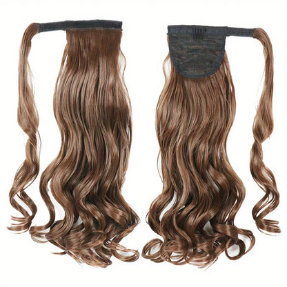 Long Curly Ponytail Extension Magic Paste Heat Resistant Wavy Synthetic Wrap around Ponytail Hairpieces