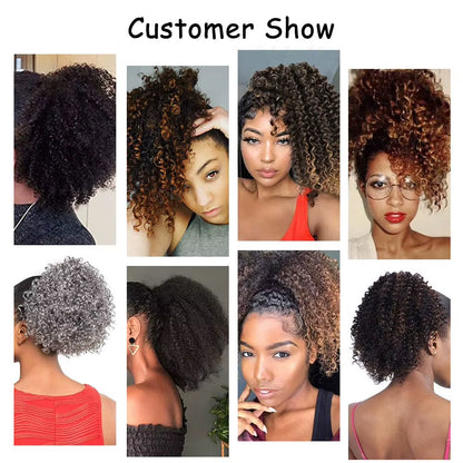 Short Afro Kinky Curly Ponytail Hair Piece for African American Ponytail Extension Synthetic Afro Kinky Curly Ponytail for Women