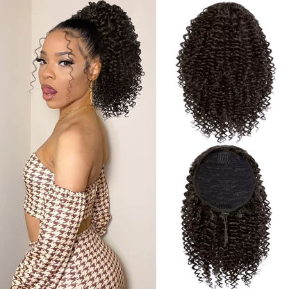 Short Afro Kinky Curly Ponytail Hair Piece for African American Ponytail Extension Synthetic Afro Kinky Curly Ponytail for Women