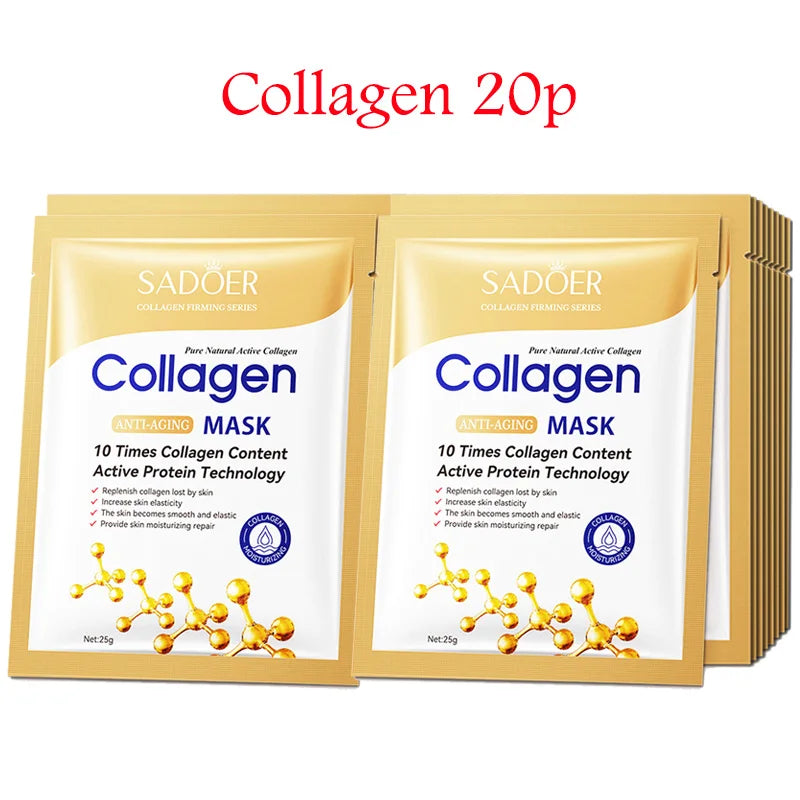 20Pcs Hyaluronic Acid Collagen Face Mask Skincare Moisturizing Firming Hydrating Facial Masks Sheet Mask Korean Skin Care