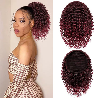 Short Afro Kinky Curly Ponytail Hair Piece for African American Ponytail Extension Synthetic Afro Kinky Curly Ponytail for Women