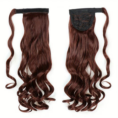 Long Curly Ponytail Extension Magic Paste Heat Resistant Wavy Synthetic Wrap around Ponytail Hairpieces