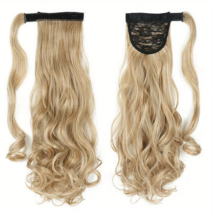 Long Curly Ponytail Extension Magic Paste Heat Resistant Wavy Synthetic Wrap around Ponytail Hairpieces